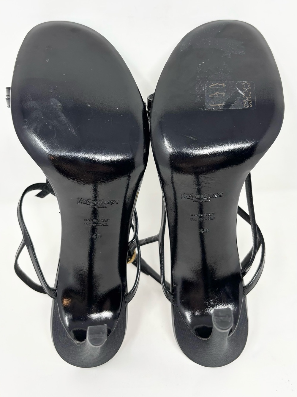 YSL Yves Saint Laurent Hero 105 Patent Logo Heels Sandals Size 40 10 SS 2008 - Picture 11 of 16